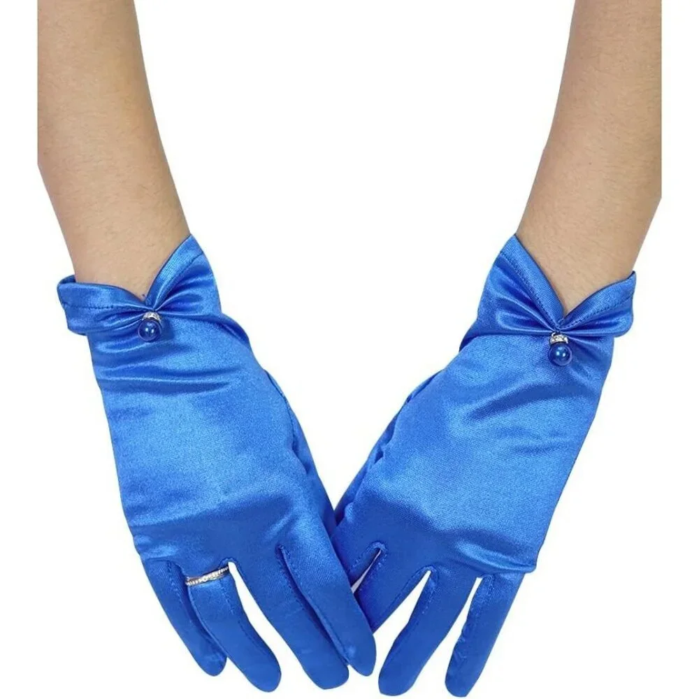Women's Evening Lvory-Satin Tulle Short Lace Gloves Wrist Wedding Bridal Party